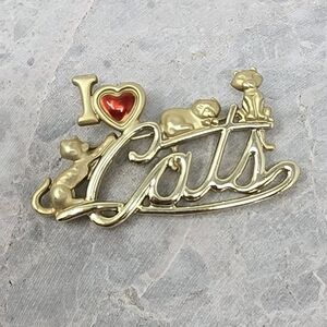 Vintage AJC gold tone “I Love Cats” pin brooch valentine cat animal